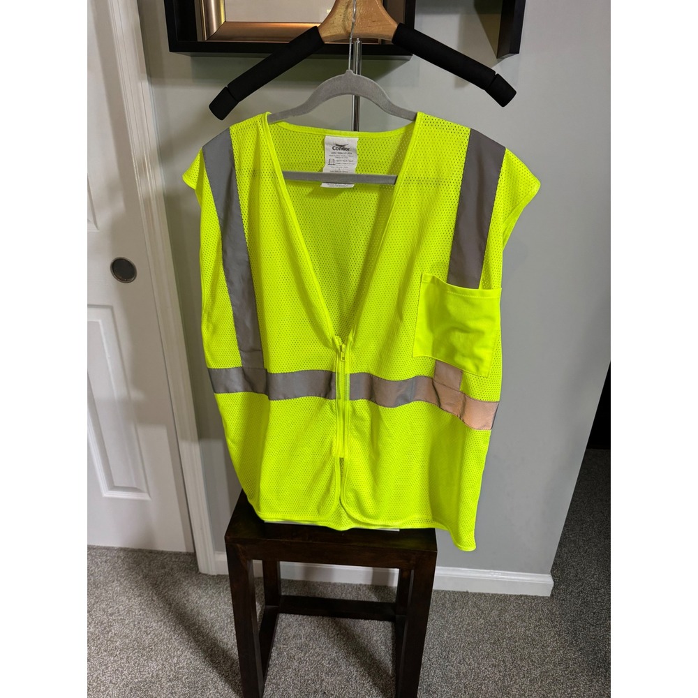 Condor Mens Utility High Visibility Safety Vest Neon Yellow Mesh ANSI SZ L
